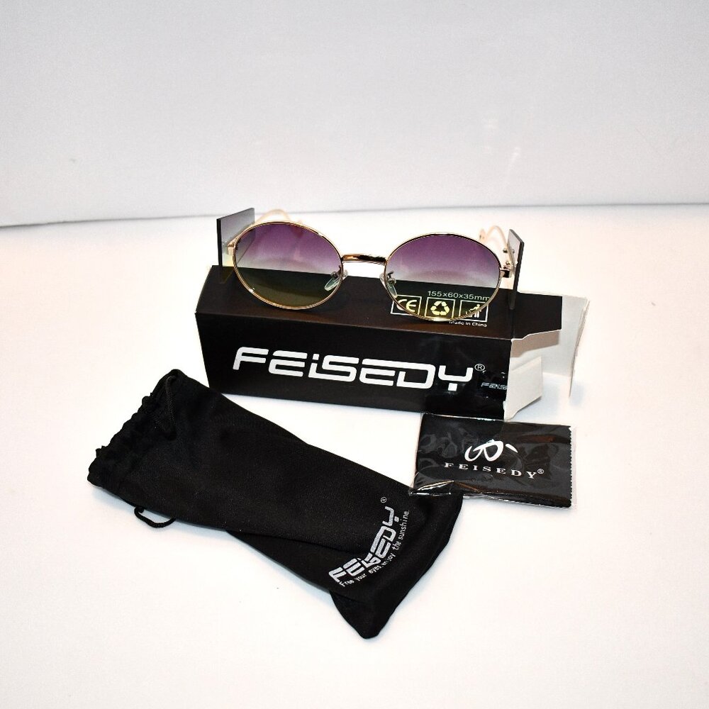 FEISEDY Futuristic Hipster Sunglasses – Polygon Trapezoid with Side Shields, Pur